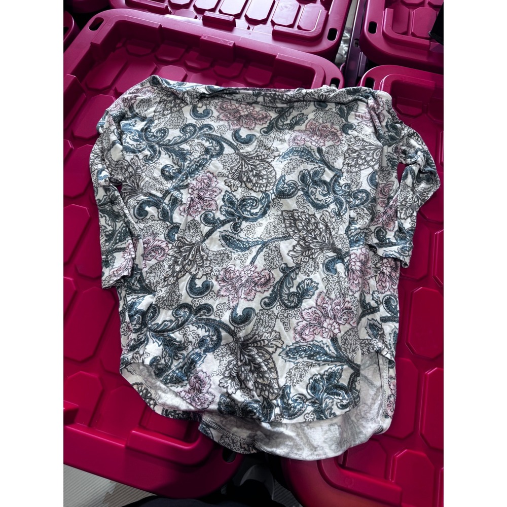 Loft Outlet Womens XS Paisley Floral Boat Neck Long Sleeve Top Blue Pink Grey